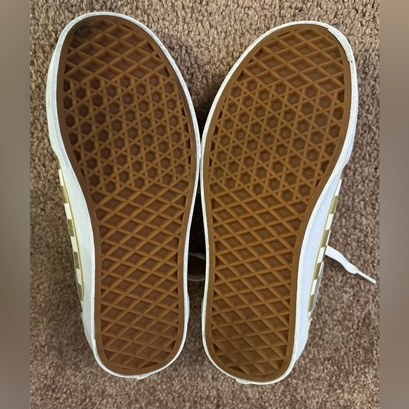 Vans Asher Kids Unisex Gold Laced Canvas Checkered Skate Slip On Shoes Size 6 - Picture 15 of 16